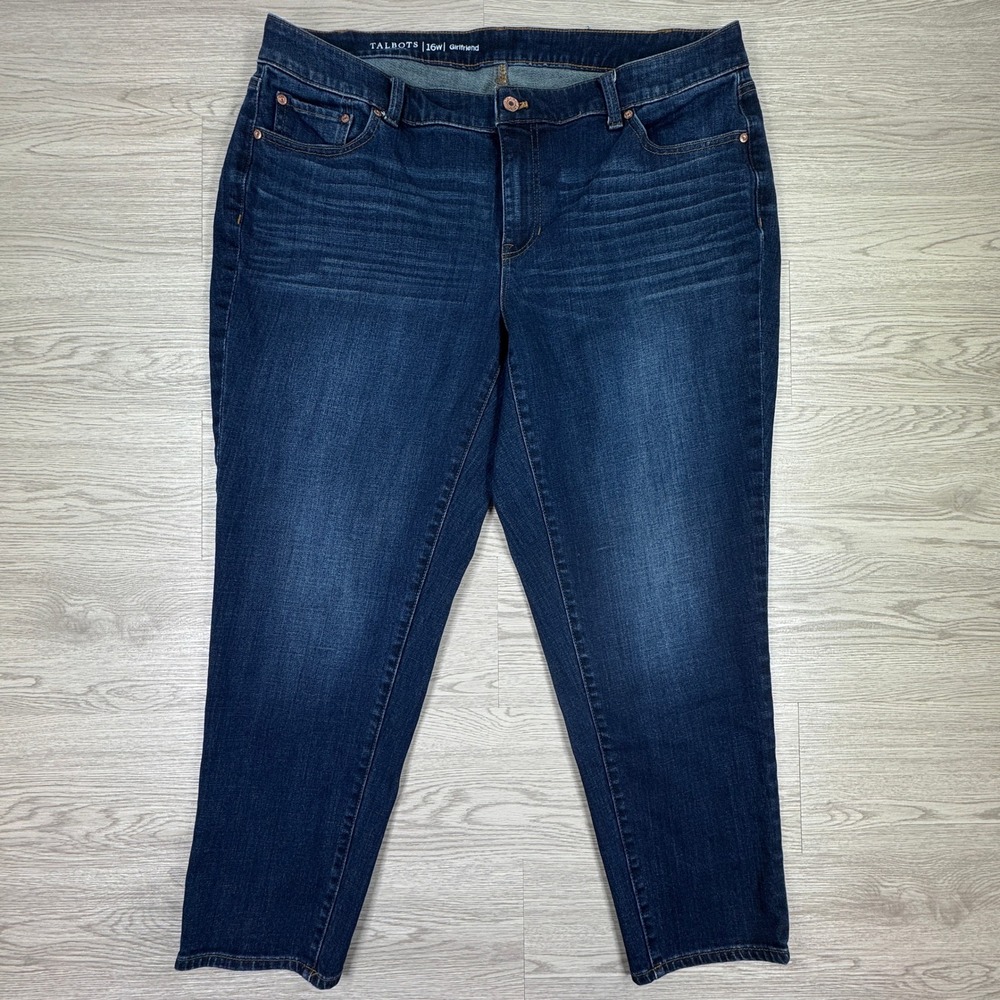 Talbots Women's Jeans Flawless Girlfriend‎ Dark Wash Blue 16W Stretch Denim